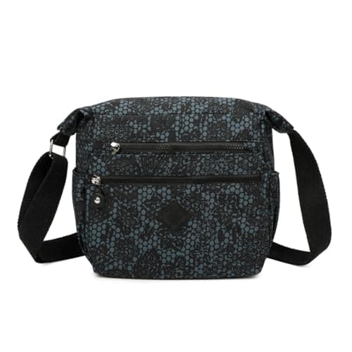 Image of YDezire Floral Cross body Shoulder Bag, Nylon Crossbody Bag with Adjustable Shoulder Strap, Side Pockets, Lightweight Waterproof Handbags for Women, Travel Handbags (Black Flower Pattern)