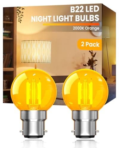 Image of Luxvista 2W B22 Bayonet LED Night Light Bulb, G40 Vintage Orange Decorative Light Bulbs 2000K Warm Amber,Large Bayonet Low Watt Bulbs for Baby Nursery & Sleep, Non-Dimmable 2-Pack (150lm, AC220-240V)