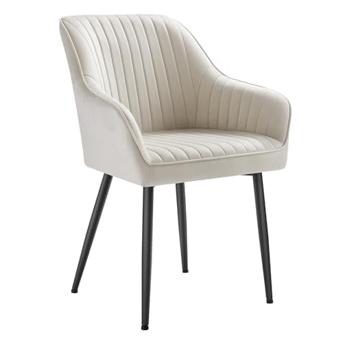 Image of SONGMICS Dining Chair, Kitchen Chair, Velvet Armchair, Upholstered with Armrests, Max. Load 120 kg, Metal Legs, for Dining Room, Lounge, Cappuccino Beige and Ink Black LDC087LH01