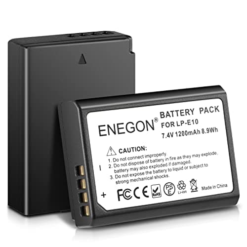 Image of ENEGON LP-E10 Rechargable Camera Battery 2-Pack Compatible with Canon EOS 1100D, 1200D, 1300D, 1500D, 2000D, 3000D, 4000D, Rebel T3, T5, T6, T7, T100 Kiss X50, X70 X80, X90