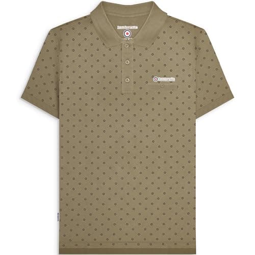 Image of Lambretta Mens Target AOP Premium Polo Shirt - Khaki/Java - 2XL
