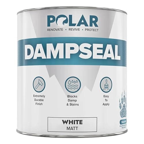 Image of Polar Damp Seal Paint - 1L, White - Primer & Topcoat for Indoor Walls & Ceilings - Mould Resistant Stain Blocker Paint - Quick Drying for Wood, Plaster, Cement and Stone - Matt Finish