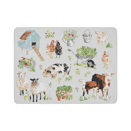 Image of Ulster Weavers - Farm Animals Place Mats for Table - 4x Pieces (21 x 29 x 0.5cm) - Farm Printed Cork Placemats Set of 4 - Kitchen Accessories - Table Mats with Sheep, Cow, Pig & Chicken - Farm Gifts