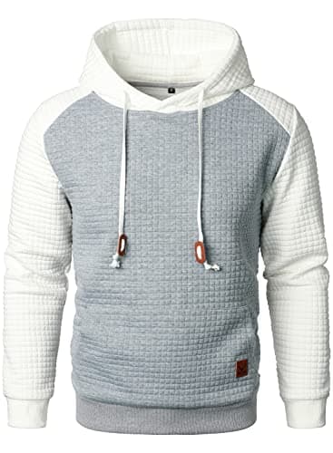 Image of HOOD CREW Men's Long Sleeve Hoodie Drawstring Hooded Color-block Casual Pullover