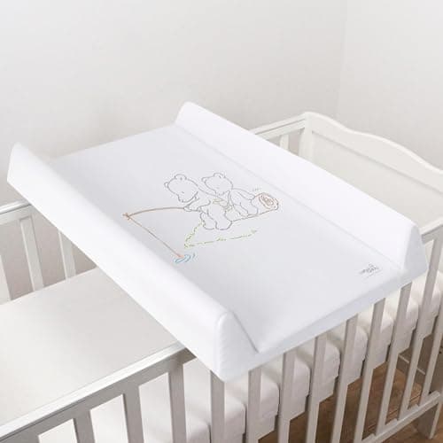 Image of Baby Hard Base Changing Mat/Top Changer 70x50 cm fits 120x60 cm Cot Unisex Wedge Anti Roll Nappy Newborn Baby Waterproof Changing Mat with Raised Edges (Papa Bear)