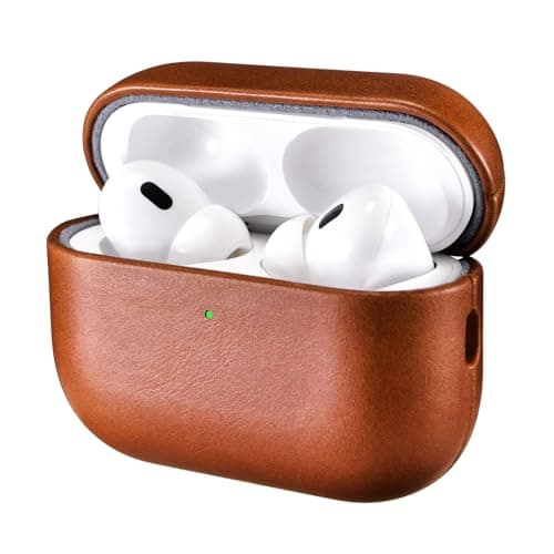 Image of Leather Case for AirPods Pro 3 2025, ICARER Premium Genuine Leather Shockproof Protective Case Cover for Apple AirPods Pro 3rd Earphones Charging Case (LED Visible) Support Wireless Charger-Brown