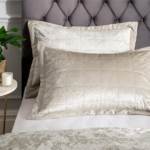 Image of Catherine Lansfield Crushed Velvet Pillowsham Pair, Polyester, Natural