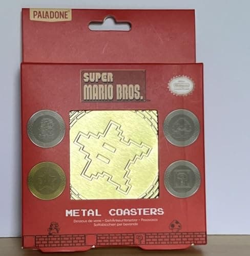 Image of Super Mario Metal Coasters - Officially Licensed Set of Four with Cork Backing, Cool 8-Bit Retro Gamer Coasters and Decor, Novelty Gift | Paladone