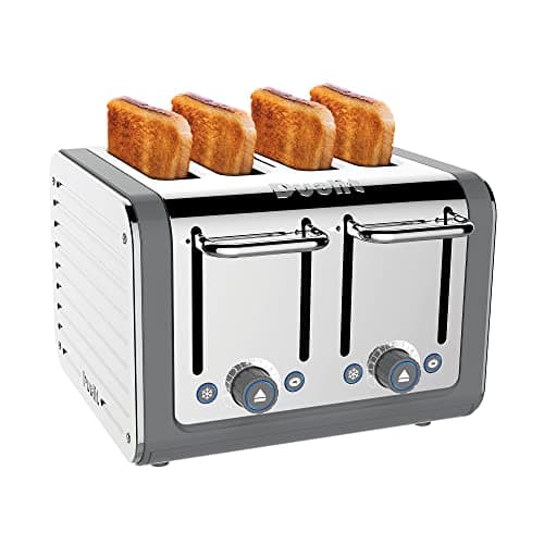 Image of Dualit Architect 4 Slice Toaster | Stainless Steel With Grey Trim|Extra-Wide Slots–Peek And Pop Function–Patented Perfect Toast Technology–Matching Kettle And Sandwich Cage Available | 46526
