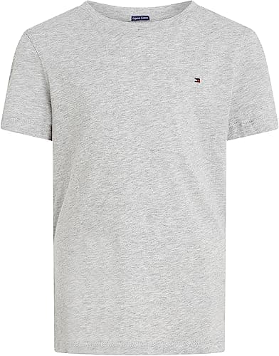 Image of Tommy Hilfiger Boys’ Short Sleeve Round Neck T-Shirt, Grey (Grey Heather), 16 Years