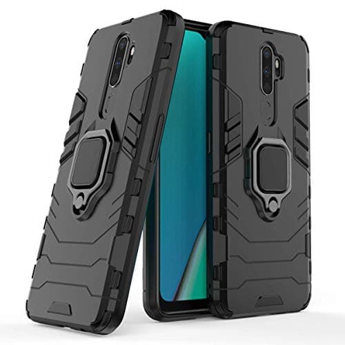 Image of MRSTER OPPO A5 2020 Case, Heavy Duty Armor Dual Layer Shock Resistant Hybrid Protective Case Cover with Ring Holder Kickstand for OPPO A5 2020 / A9 2020. HB Black