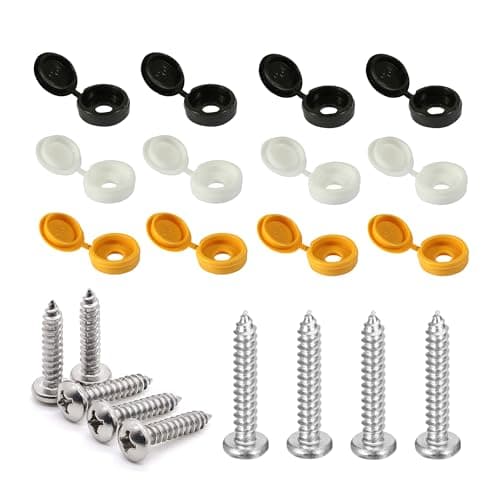 Image of PREMIUM 12 Pcs UK Number Plate Fittings - White, Black and Yellow Screw Caps with Stainless Steel Screws - Car License Plate Fixing Devices - License Plate Screw Caps (2 of Each)