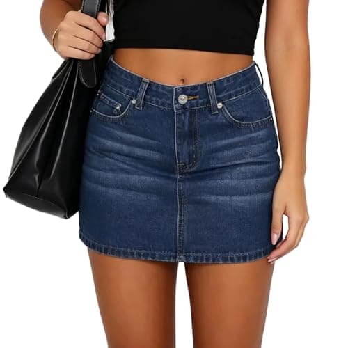 Image of LXEASYGO Women's Denim Mini Skirt Bodycon Denim Skort with Pockets Casual Low Rise Short Jean Skirts for Women (UK, Alpha, S, Regular, Regular, DarkBlue)