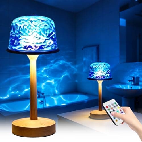 Image of KUWUNG Shower Lamp, Spa-Like Cordless Light - Waterproof Bathroom Lamp with 16 Color Ocean Wave Projector, Rechargeable Light Touch & Remote Control for Bathroom, Nursery, Bedroom & Inside Shower