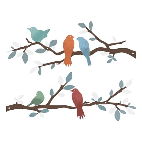 Image of ESTART 2 Pcs Metal Birds Wall Art, Metal Vivid Birds on Branch Silhouette Wall Decor Colorful Leaves with Bird Outdoor Hanging Wall Sculpture for Home Balcony Garden Indoor Outdoor (Colorful)