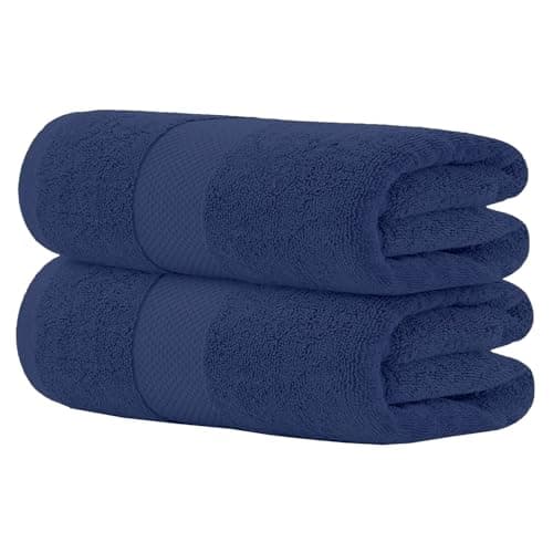 Image of Hieftan Towels Bath Sheet Set – 100% Cotton Pack of 2 Extra Large Bath Sheets Towel 600gsm Highly Absorbent Rapid Dry Super Sheets for Bathroom 140 X 80 cm (Navy Blue)
