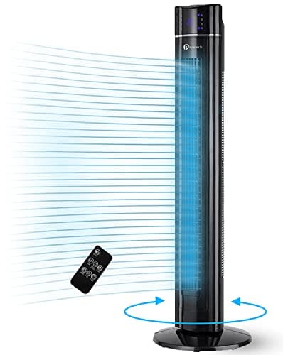 Image of PureMate 43-inch Tower Fan with Air Purifier & Aroma Function, 3 Speed Settings, Large LED Display, 8-Hour Timer, Oscillating Portable Electric Floor Bladeless Fan for Bedroom, Home & Office