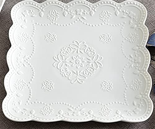 Image of Auoeer European embossed home China ceramic square plate breakfast dessert plate butterfly plate dish afternoon tea fruit plate wedding (Color : 6 inches)