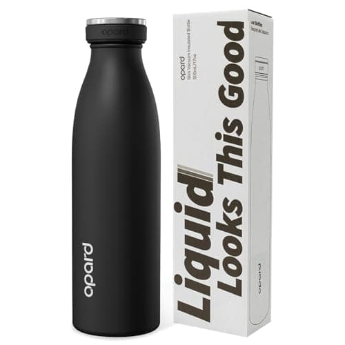 Image of Opard Insulated Water Bottle Stainless Steel, 36hrs-Cold&12hrs-Hot Metal Water Bottle 500ml, Leakproof Drink Bottle, No Sweat Thermal Flask for Adults Kids, Midnight Black