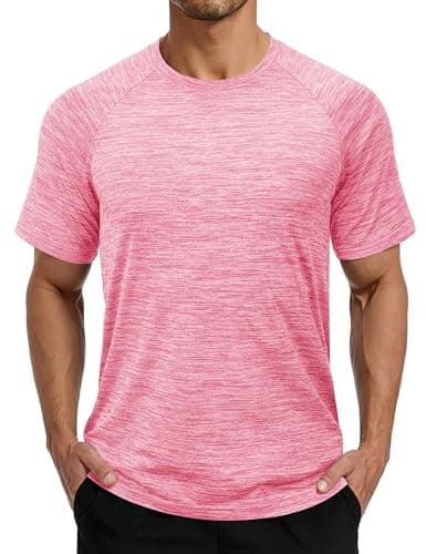 Image of MAGCOMSEN Gym T Shirt Men Short Sleeve Running Sports T-Shirt Workout Training Top Breathable Quick Dry Tshirt,Pink,M