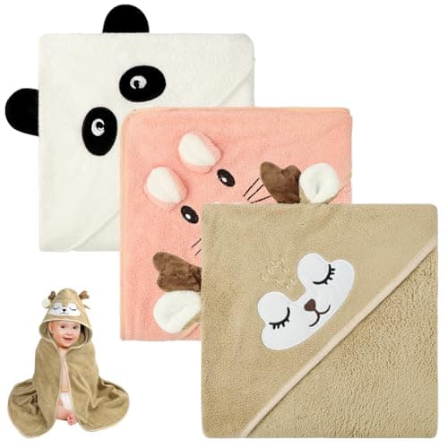 Image of Aolso Hooded Baby Towel,3 PCs Baby Bath Towels with Hood,80x80cm Soft and Absorbent Hooded Towels for Kids Newborn and Infant,Baby Shower Gifts(White/Coffee/Pink)