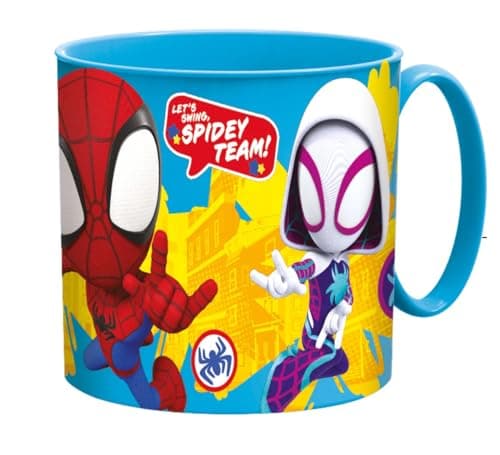 Image of Golddunes Cartoon Kids Character Cute Mini Tiny Mug 265ML Drinking Re-Usable Plastic Cup Microwave Safe 7.5cm x 7.5cm (Spidey)