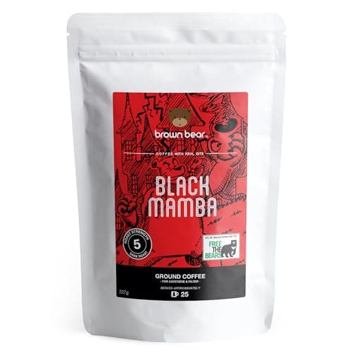 Image of High Caffeine Strong Robusta Strongest Ground Coffee 227g - For French Press Cafetiere Filter Drip V60 Aeropress - Brown Bear Black Mamba Blend - Our Strongest Coffee Ever - Extra Strong Dark Roast