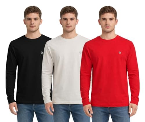 Image of Bahob® 3 Pack Men's Long-Sleeved T-Shirt Round Neck T-Shirts Comfortable Crewneck Neck Tops for Men Soft Cotton S-3XL (UK, Alpha, L, Regular, Regular, MFTS-160-G)