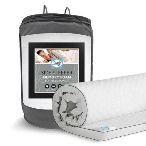Image of Sealy Side Sleeper Memory Foam Mattress Topper - Ergonomic Design Keep Spine and Body Aligned - 5cm Super Supportive Top for Sink-In Comfort, Elasticated Straps and Removable Quilted Cover, Double