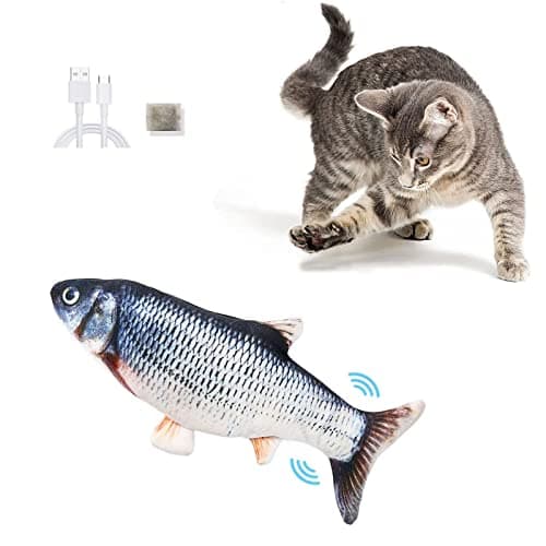 Image of jiuhao Floppy Fish Cat Toy,Plush Realistic Electric Fish Catnip Toy for Indoor Cats, Interactive Flopping Moving Kitten Pillow Chewing Biting Flapping and Kicking Motorized Cat Toy Fish