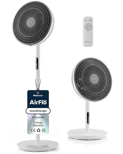 Image of Pro Breeze AirFlo Slim 43 inch Pedestal Fan - Whisper Quiet & Powerful Standing Fan, Energy Efficient, 9 Speeds, Powerful Airflow, Adjustable Height, 95° Oscillation, Scandi Bedroom Night Home Office