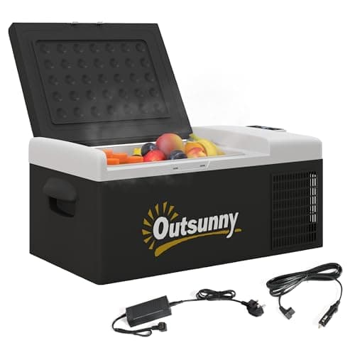 Image of Outsunny 16L Car Refrigerator, Portable Compressor Camping Fridge Freezer with 12/24V DC and 100-240V AC for Car, RV and Camping Use, Down to -20℃, Black