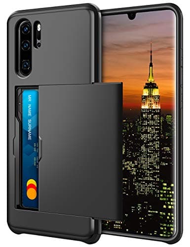 Image of Coolden for Huawei P30 Pro Case Wallet Case Cover Armor Shockproof Protective Case Rubber Bumper Card Holder Slot Wallet Case Cover for Huawei P30 Pro Phone Case (Black)