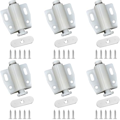 Image of LICQIC 6 PCS Push Release Door Catch, Magnetic Door Catch Push Open, Plastic Soft Close Strong Spring for Cabinet Cupboard Wardrobe Kitchen Bathroom (White)