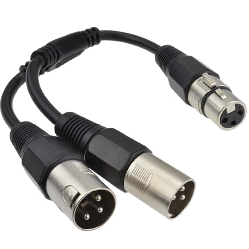 Image of kenable XLR Splitter Cable 1 Female Socket to 2 Male Plugs Audio Lead 3-Pin Balanced Mic Splitter 25cm Black
