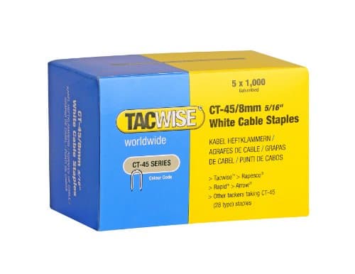 Image of Tacwise 0980 Type CT-45 / 8 mm Galvanised Steel White Cable Staples, Divergent Point, Pack of 5000