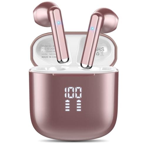 Image of OYIB Wireless Earbuds, Mini Bluetooth 5.3 Headphones HiFi Stereo, Wireless Earphones with ENC Noise Cancelling Mic, Touch Control, Type-C Charging, in Ear Wireless Headphones, Rose Gold