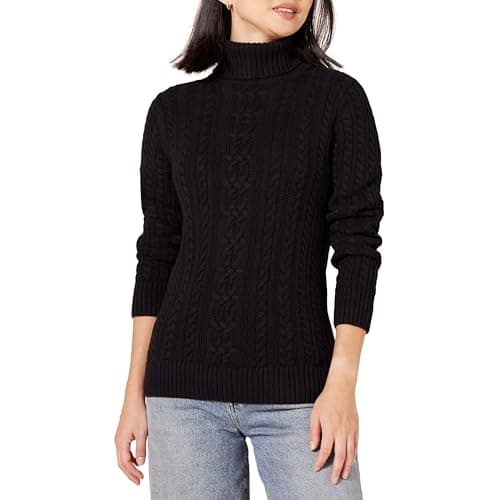 Image of Amazon Essentials Women's Cable Knit Turtle Neck Jumper (Available in Plus Size), Black, XS