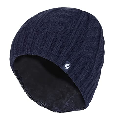 Image of HEAT HOLDERS - Womens Thermal Fleece Lined Cable Knit Winter Beanie Hat 3.4 tog (One Size, Navy Blue)