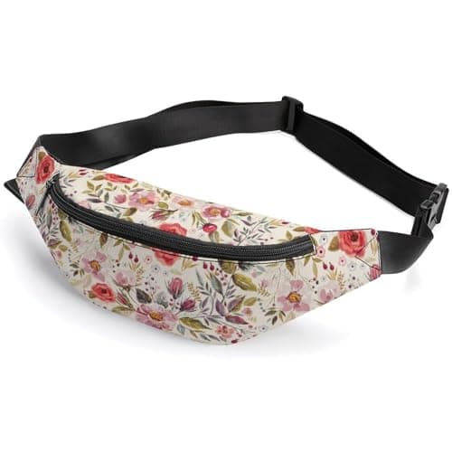Image of Dyscalibro Waist Bag, Watercolor Poppies Flowers Bumbag, Adjustable Fanny Pack for Running Walking Hiking