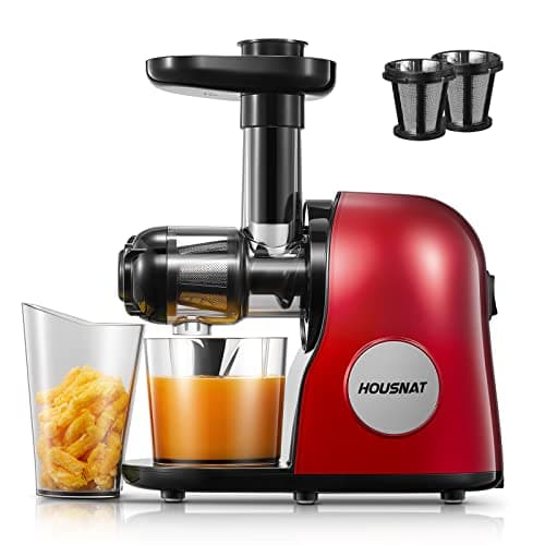 Image of Juicer Machines, HOUSNAT Slow Masticating Juicers Whole Fruit and Vegetable, Professional Cold Press Juicer Extractor with Quiet Motor and Reverse Function Easy to Clean, Brush & Recipes Included