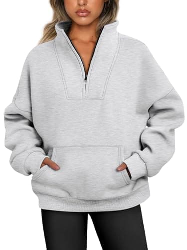 Image of Jhsnjnr Womens Fashion Zipper Fleece Jumper Chunky Quarter Zip Sweater Sweatshirt Autumn Clothes Grey