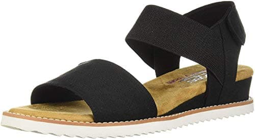 Image of Skechers Women's BOBS Desert Kiss Ankle Strap Sandals, Black Microfiber Suede/ Gore Trim, 5.5 UK