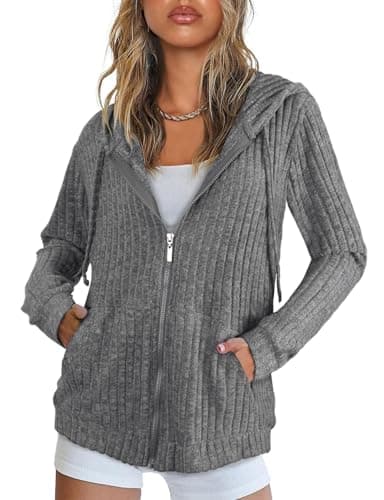 Image of Flikity Zip Hoodies for Women UK Women's Cardigans Hooded Sweatshirts Ladies Cardigans Size 12-14 Long Sleeve Tops Lightweight Jackets for Women Work Clothes Grey M