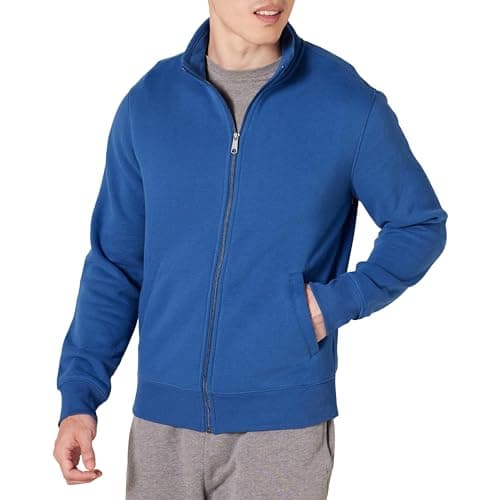 Image of Amazon Essentials Men's Fleece Zip-Up Mock Neck Sweatshirt, Mid-weight, Regular Fit, Blue, XXL