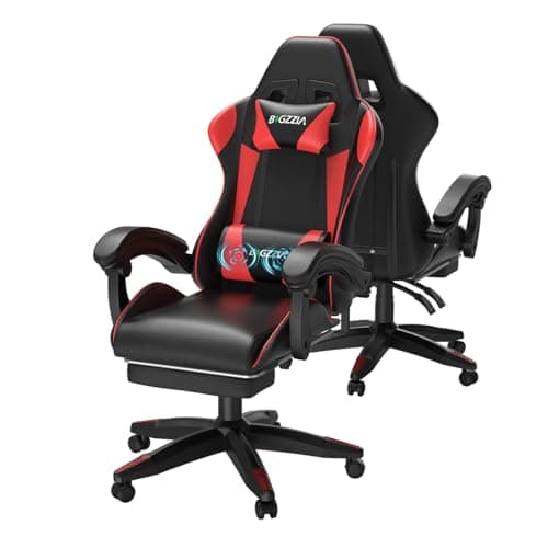 Image of Racingreat Gaming Chair with Massage and Footrest, Ergonomic High Back Office Chair with Adjustable Lumbar Support (Red)
