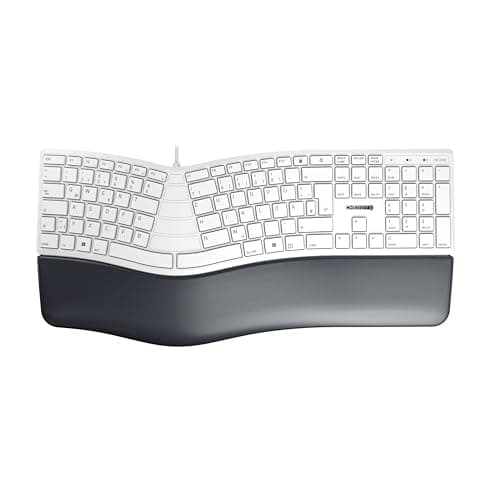 Image of CHERRY KC 4500 ERGO, Ergonomic Keyboard, German Layout (QWERTZ), Wired, Padded Palm Rest with Memory Foam, Curved Keypad, White-Grey