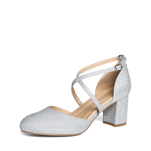 Image of DREAM PAIRS Women's Heels Close Toe Dress Heels Comfortable Dress Court Shoes for Women SDPU26002W,Size 7,Silver,SDPU26002W
