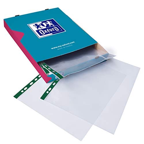 Image of Oxford Heavy Duty A4 Punched Poly Pockets, Glass Clear, Box of 100 Extra Strong Plastic Wallets