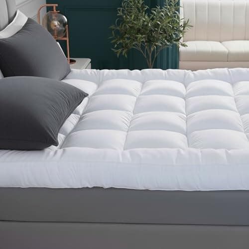 Image of 4AS Supersoft Super King Mattress Topper - Microfibre Filling 5cm Extra Thick Mattress Topper with Elasticized Corner Straps - White (Super King 182x200 cm)